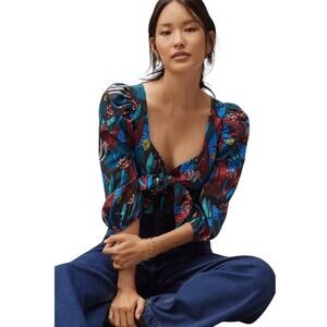 Anthropologie Eva Franco Tropical Sweetheart Floral Knot Blouse Top Size 12